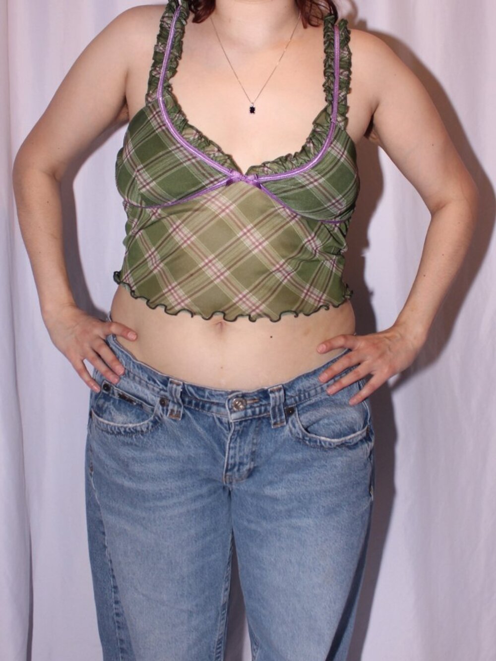 UO mesh plaid top